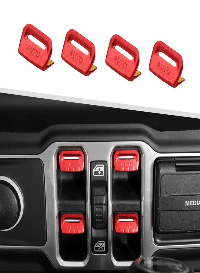 Jimen غطاء زر نافذة جيمين لسيارات جيب رانجلر JL/JT، عبوة من 4 قطع، غطاء مفتاح نافذة، ملحقات داخلية متوافقة مع سيارات جيب رانجلر JL وجلادياتور JT موديلات 2018-2023، مصنوع من سبائك الألومنيوم (أحمر). - Image 1